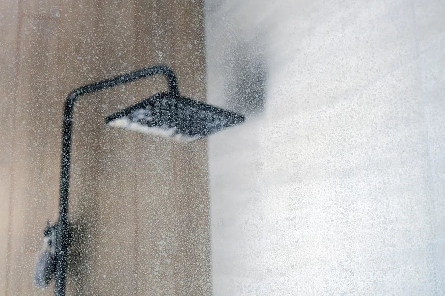 Limescale deposits on shower glass