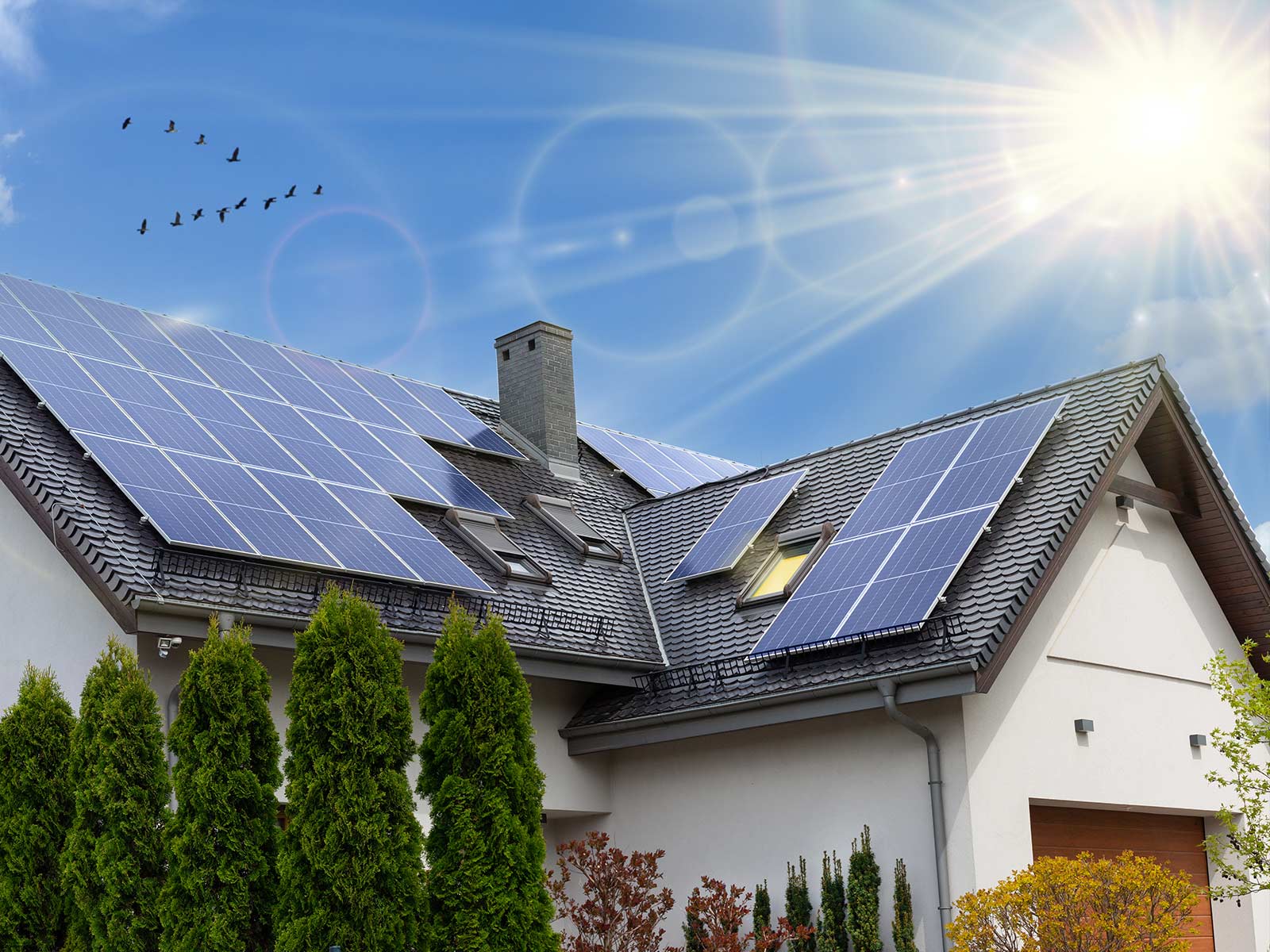 Solar panels lining a home