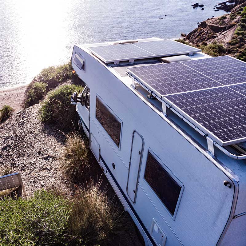 Clean solar panels on top of an RV