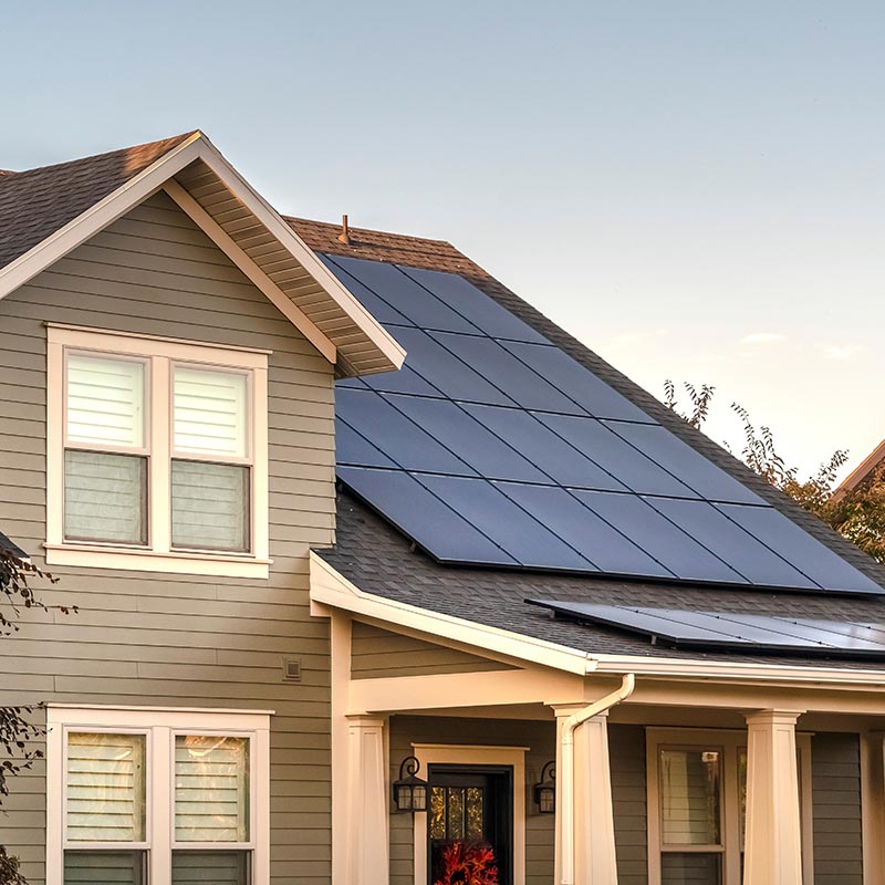 Home with clean solar panels on it