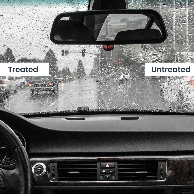 Windshield Defender™ Kit Shown on Half a Windshield Versus an Untreated Half