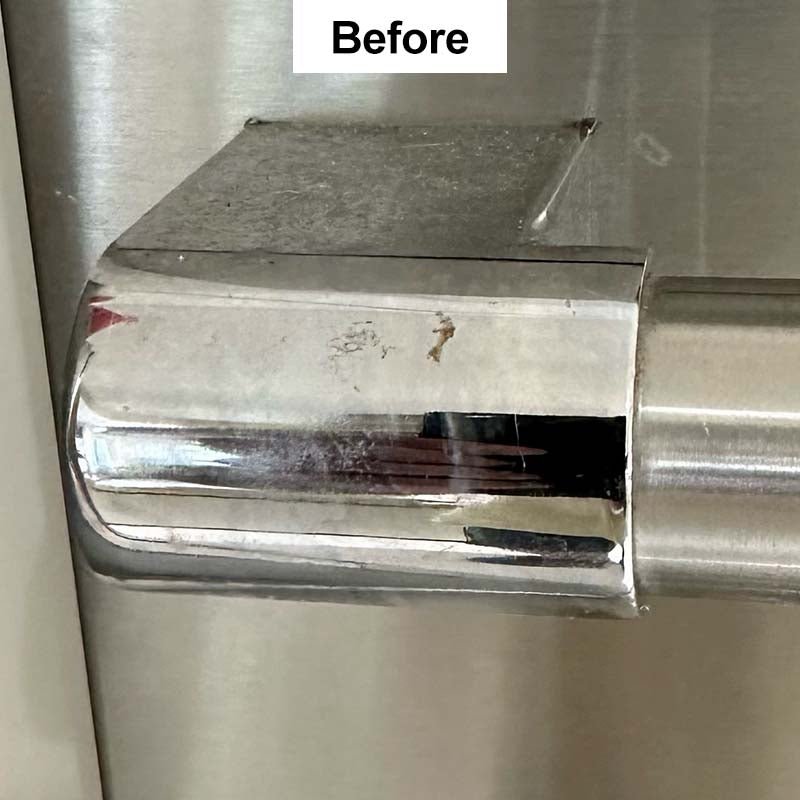 Stainless Steel Cleaner & Protectant Shown on Stainless Steel Handle Before